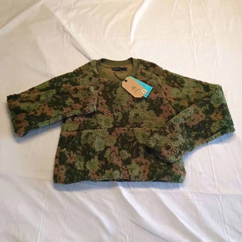 prAna Polar Escape Sweatshirt Women’s S Crewneck Fleece Knit Camo Green Brown